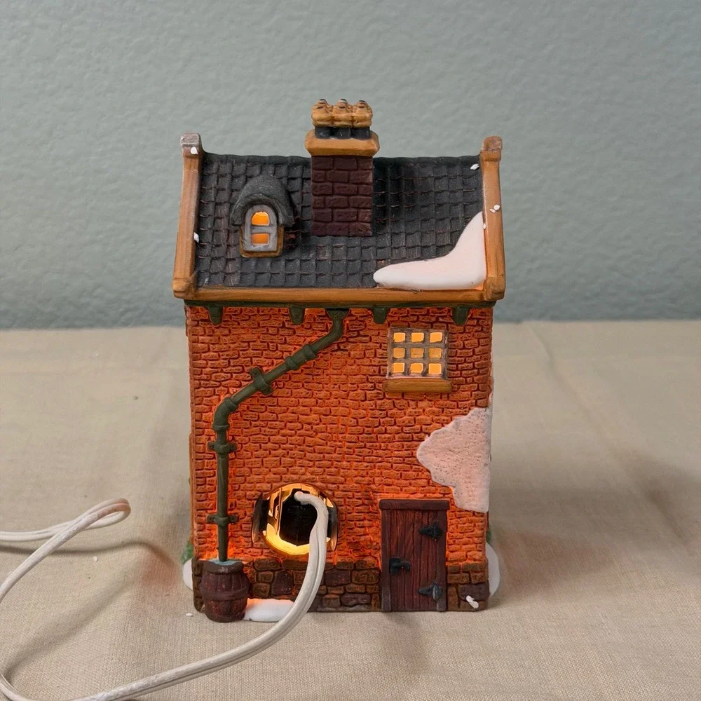 Vintage Lighted Christmas Village House Porcelain Watchmaker w Box & Cord Decor